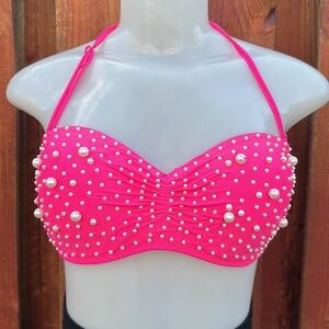 Extre Pink Pearl Embellished Bikini Top Size XL
